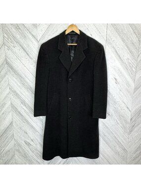 Oscar De La Renta Menswear Overcoat Wool Cashmere Mens Size 40R Large Black Coat